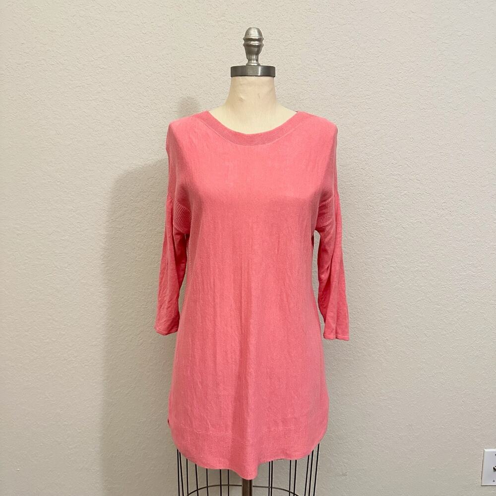 J. JILL Tunic Sweater Coral Pink Linen Knit Pullover Casual Minimalist